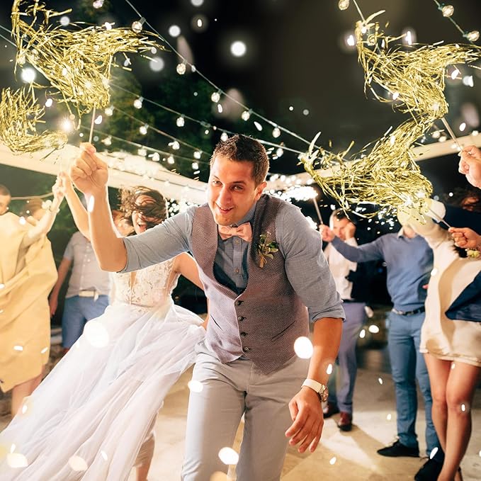 100 Pcs Lighted Wedding Wands LED Tinsel Wands Light up Streamers Sparklers - Image 4