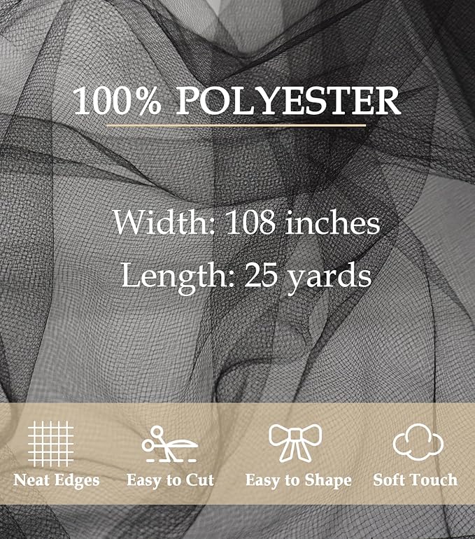 Black Tulle Fabric 108" x 25 Yards Tulle Bolt - Image 2