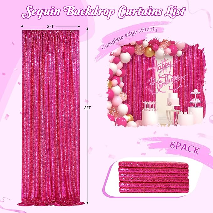 Party Backdrop Curtain 2ftx8ft Hot Pink Backdrop Drapes Curtains Panels - Image 3