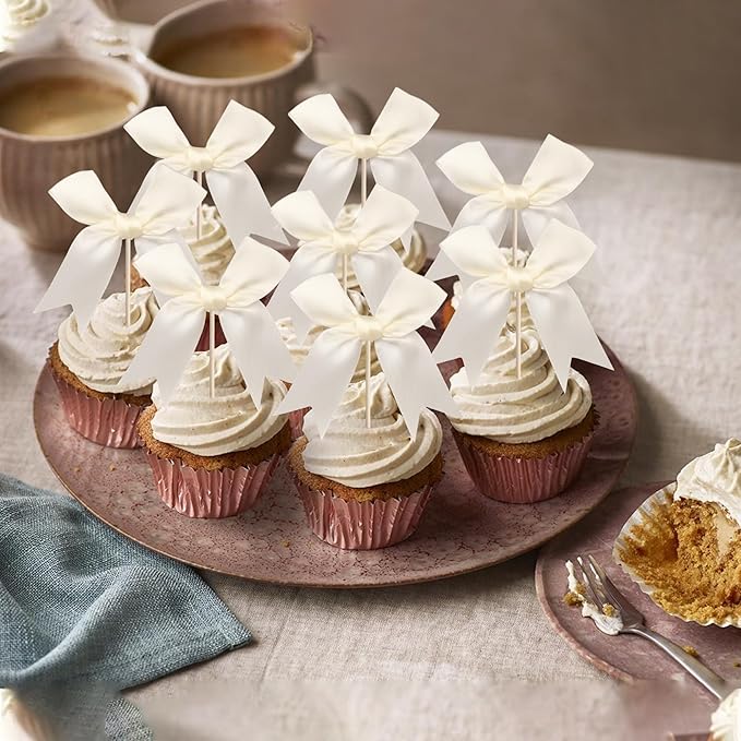 24 PCS Bow Cupcake Toppers Bowknot Coquette Bow Girls Birthday Cake Decorations - Image 4