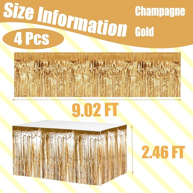 4 Pack 29x108 Inch Metallic Foil Fringe Tinsel Table Skirts - Image 2