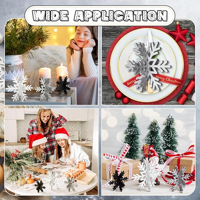 Bucherry 12 Pcs Wooden Snowflake Table Decor 3D Snowflake Tabletop Signs and - Image 6