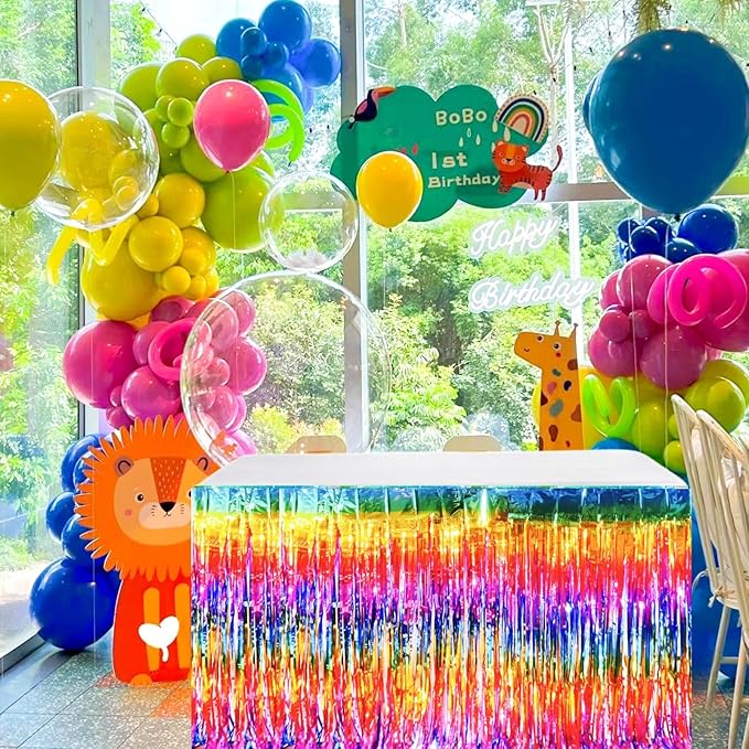 Rainbow Streamers Party Decorations, 2 Packs Gradient Rainbow Table Skirts - Image 4