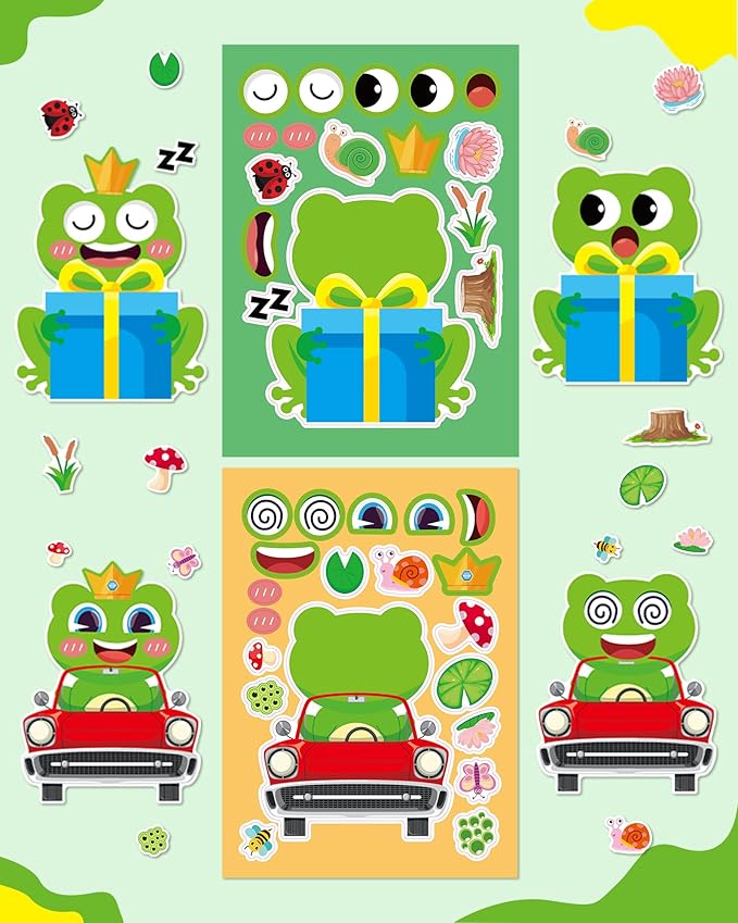 Aowplc 32 Sheets Frog Make-a-Face Stickers - Image 8