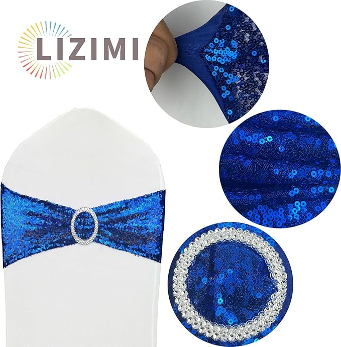 Sequin Chair Sashes Stretch Chair Bands Spandex Polyester Bows - Image 4