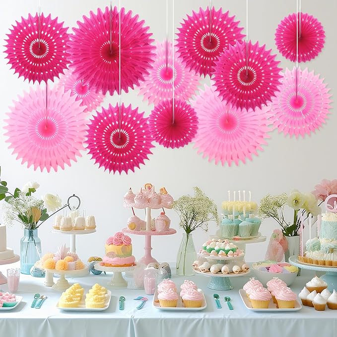 Outus 12 Pcs Hanging Honeycomb Paper Fans Sets, Fiesta Hot Pink Party - Image 5