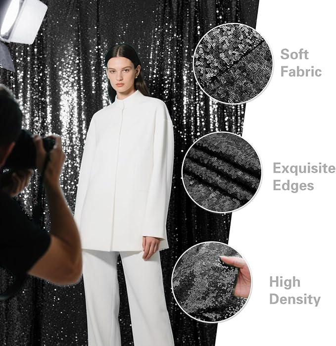 Black Sequin Backdrop Curtain 4 Pieces 2FTx8FT Glitter Photography Backdrop - Image 3