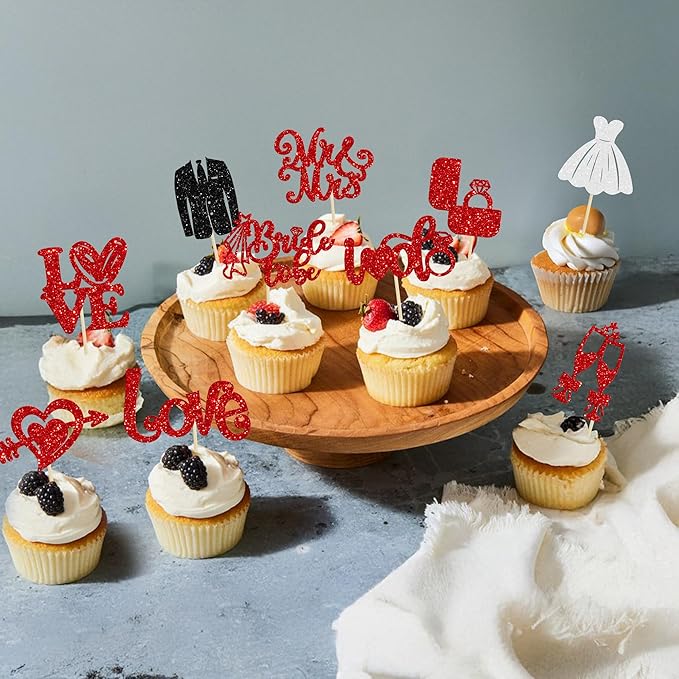 Ephlyn 30Pcs Bride to be Cupcake Toppers Glitter Wedding Cake Topper - Image 4