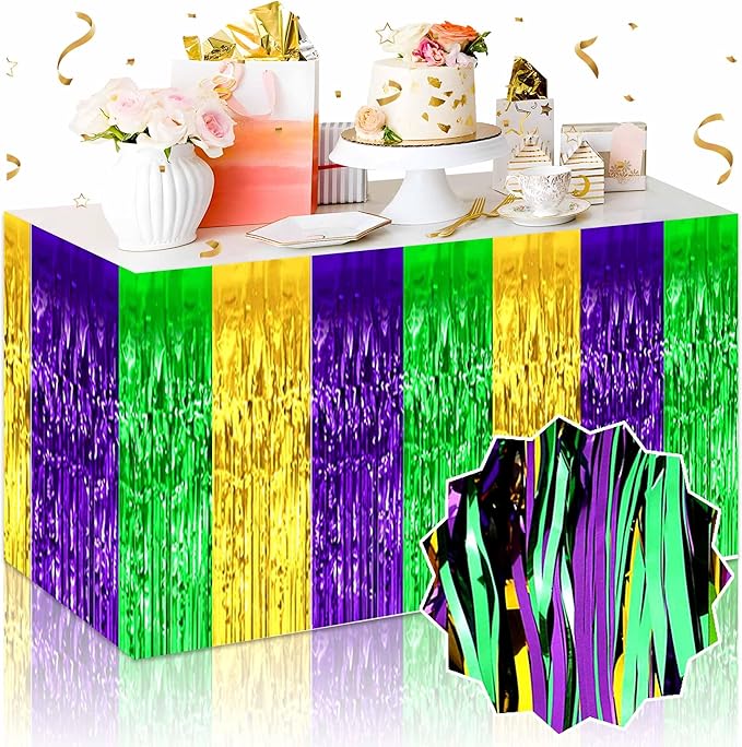 3 Pack 29 x108 Inch Gold Green Purple Foil Fringe Table Skirts Metallic Banner by LANTIANCHEN