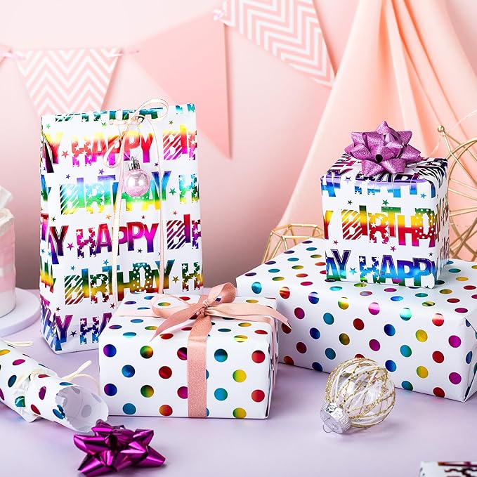 Yarcony Colorful Polka Dot Wrapping Paper, Gift Wrapping Paper, Rainbow - Image 6