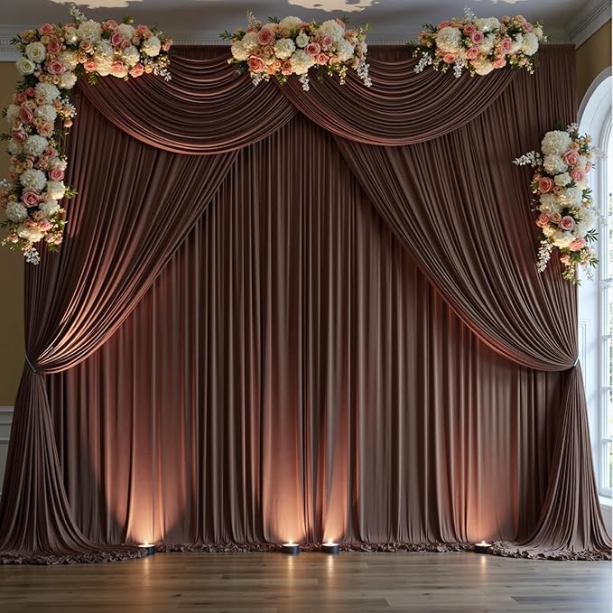 10 ft x 10 ft Wrinkle Free Brown Backdrop Curtain - Image 7