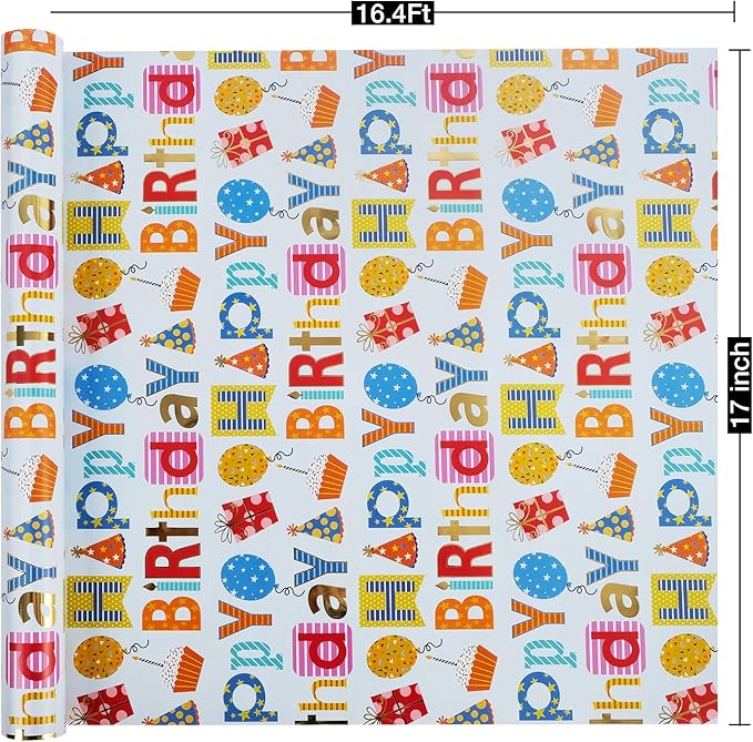 Aimyoo Blue Birthday Wrapping Paper Roll - Image 3