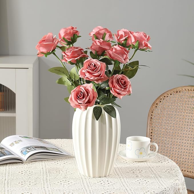 Tifuly Dusty Pink Roses Artificial Flowers -12 Pcs Long Stem Silk Roses - Image 3
