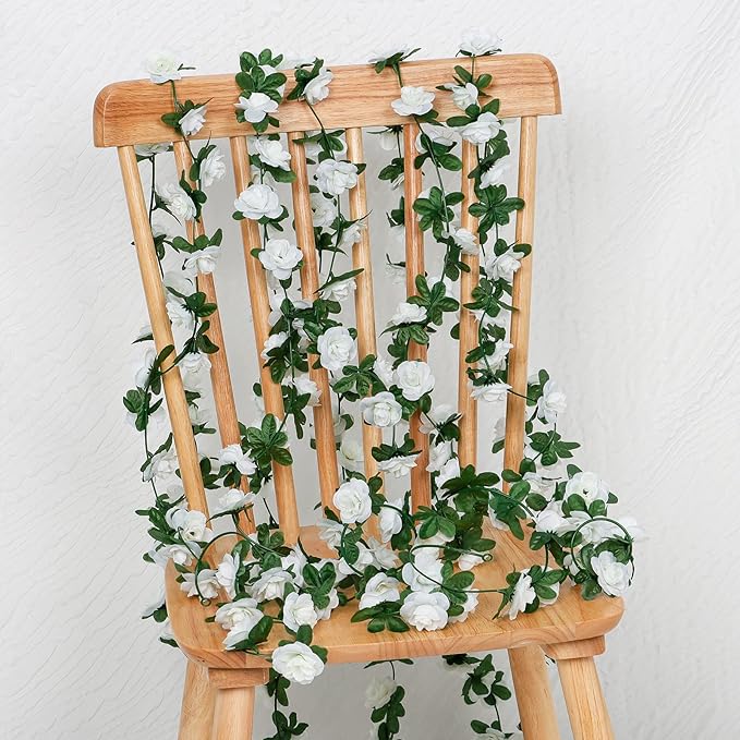 KHOYIME 9 Pack 72 FT Artificial Flower Garland, Fake White Roses Vines Silk - Image 5