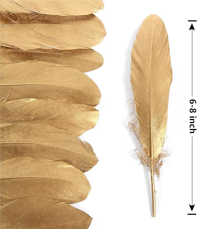 THARAHT 120pcs Gold Goose Feathers Natural Bulk 6-8 inch 15-20cm - Image 2
