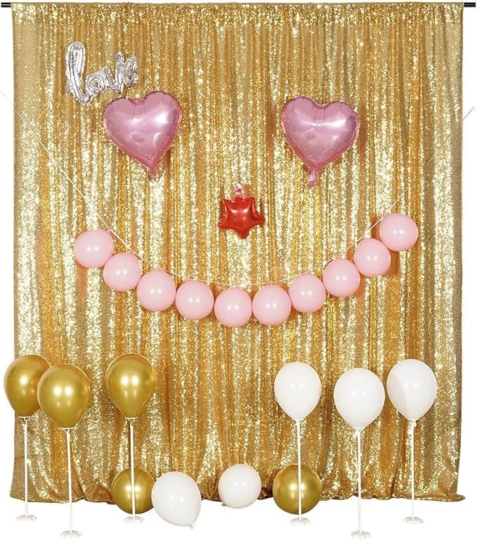 Poise3EHome Gold Sequin Backdrop Curtain, 10Ft x 10Ft Golden Glitter - Image 9