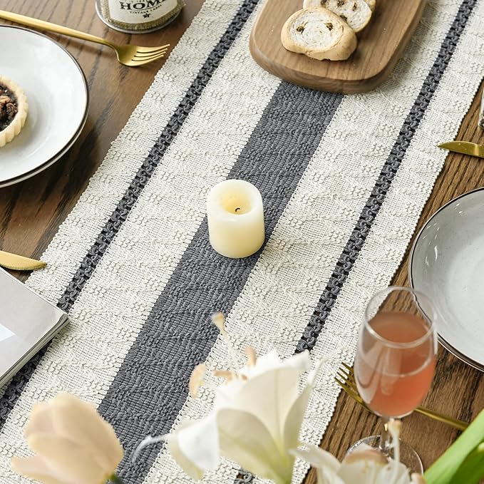Artoid Mode Dark Grey Farmhouse Woven Rustic Table Runner, Seasonal Holiday - Image 4