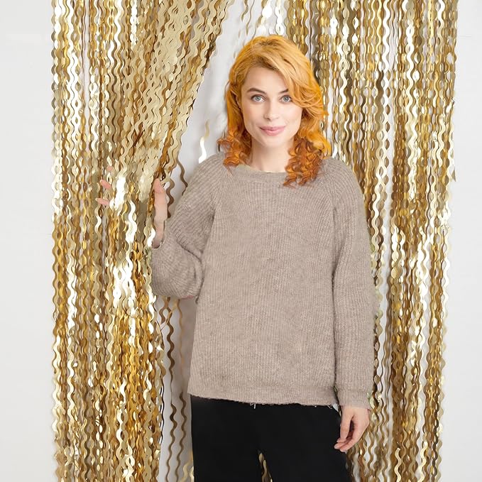 4 Pack Wavy Champagne Gold Metallic Tinsel Foil Fringe Curtains Backdrop - Image 3