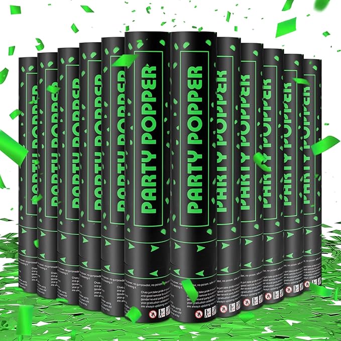 Party Poppers Confetti Cannon 12 Pack Green Poppers 12 Inch Party Shooters by PEMUISE