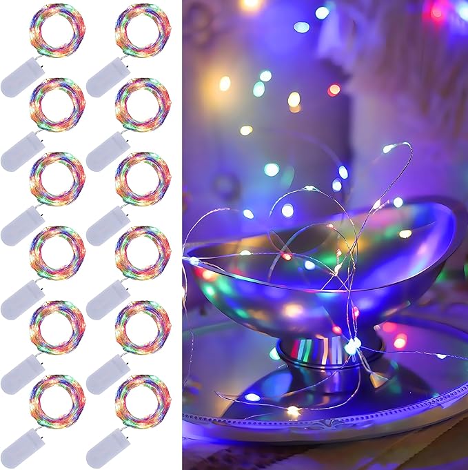 WATERGLIDE 12 Pack Colorful Fairy Lights Battery Operated, 7 ft 20 LED Mini by WATERGLIDE