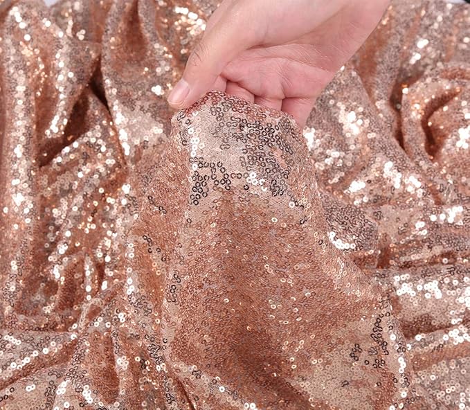 SquarePie Sequin Tablecloth 90 x 156 Inch Rose Gold Sparkly Table Linen - Image 8