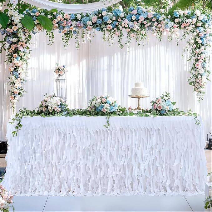 Partisky White Tulle Curly Willow Table Skirt - Image 3