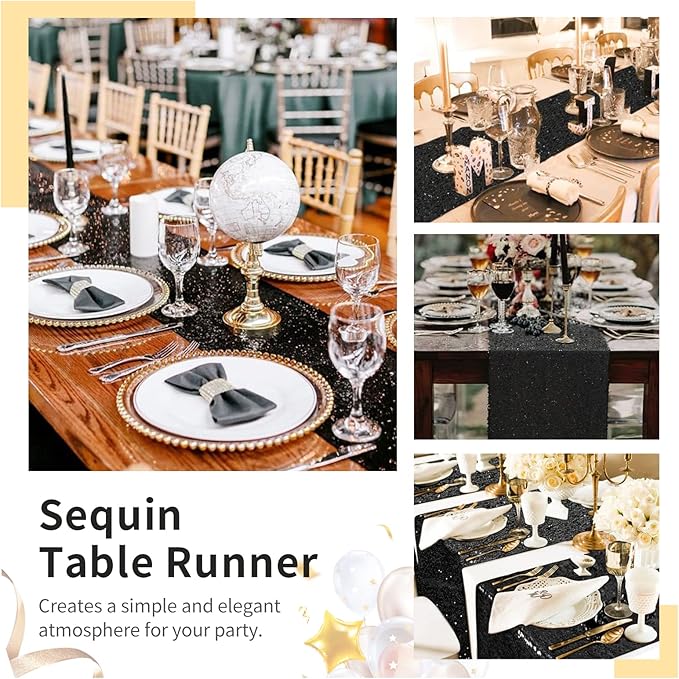 SoarDream Black Table Runner 10 Packs 12x72 Inches Sequin Metallic Fabric - Image 5