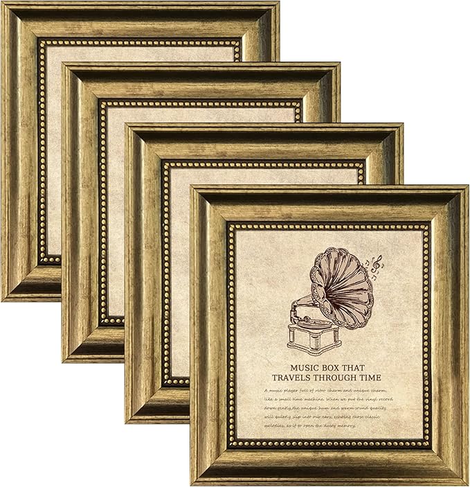 5x5 Picture Frame with Real Glass, 4 set Ornate Vintage Picture Frames by TKYGU