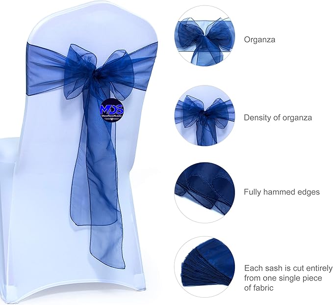 MDS Pack of 250 PCS Organza Chair Sashes Wider Dining Chair Bows Ribbon Tie Back - Image 2