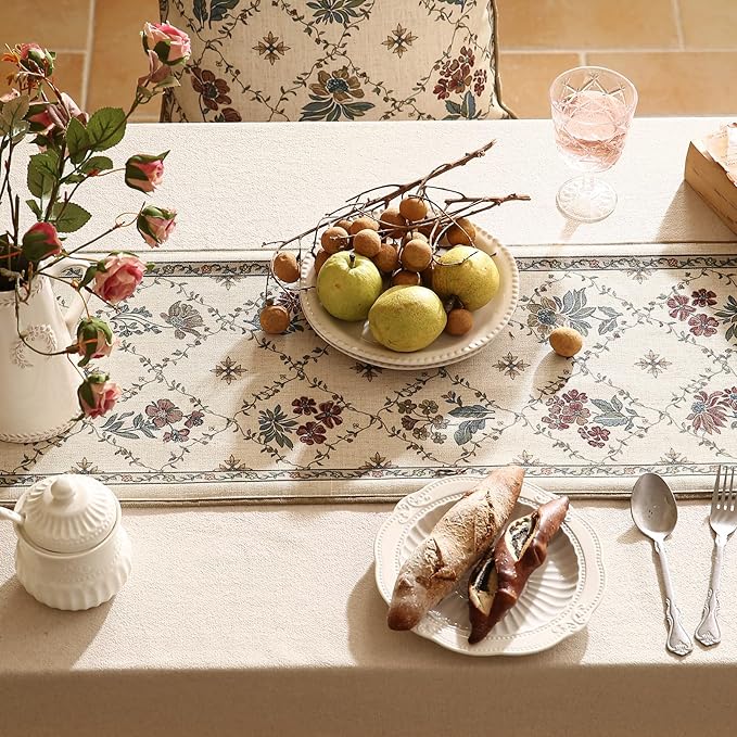 patdrea Designer Vintage Floral Linen Extra Long Table Runner 118 Inch Long - Image 4