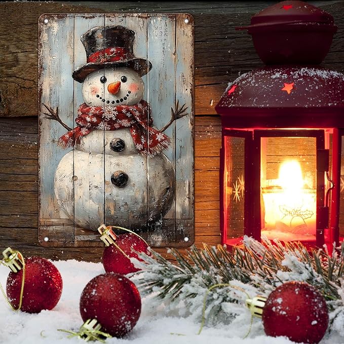 Vintage Christmas Metal Tin Sign Snowman Retro Wall Decor Christmas Tin Sign - Image 5