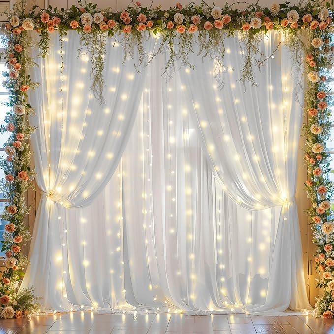 10ft x 10ft White Chiffon Backdrop Curtain by WishCare