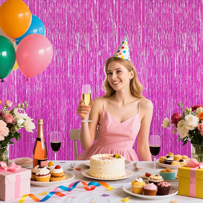 2 Pack Hot Pink Backdrop Curtain, Door Streamers, Party Streamers Decorations - Image 2