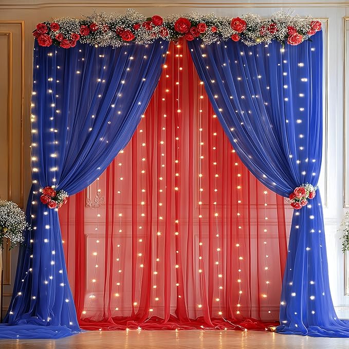 10×10ft Royal Blue Red Tulle Backdrop Curtain - Image 5