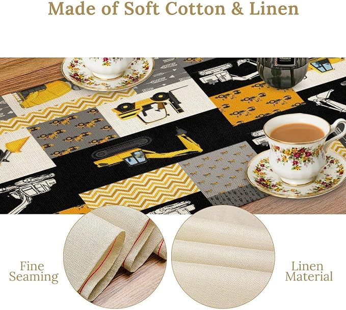 Excavator Table Runner, Boys Kids Construction Vehicles Equipment Trucks - Image 4