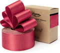 Christmas Ribbon Wired Red Satin Ribbons 1-1/2 Inch Double-Faced Gold Glitter by Keypan