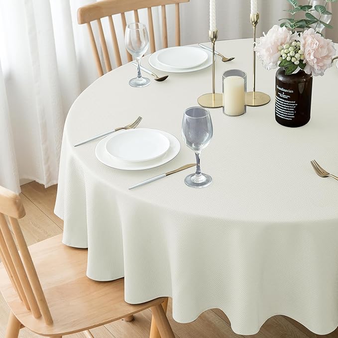 Biscaynebay Textured Fabric Round Tablecloths 70", Ivory Water Resistant Table - Image 7