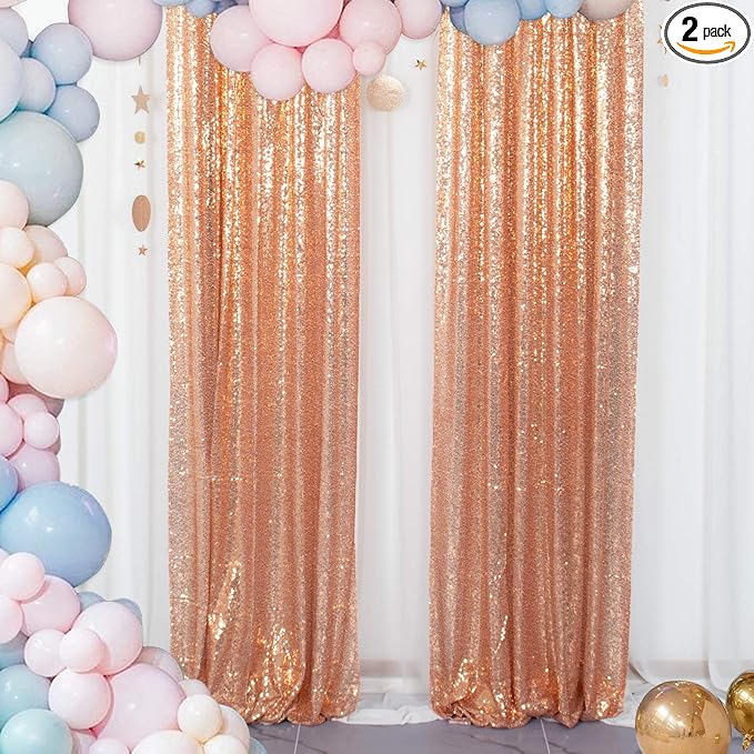 ShinyBeauty Sparkle Backdrop Curtain Rose Gold 2 Panels Set Photo Backdrops by ShinyBeauty