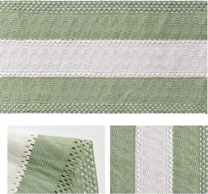 Artoid Mode Light Green Farmhouse Rustic Table Runner, Seasonal Hollow Kitchen - Image 6