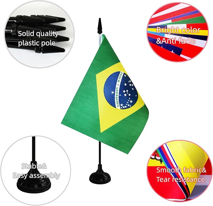 Brazil Desk Flag, 12 Pack Brazilian Table Office Flag - Image 3