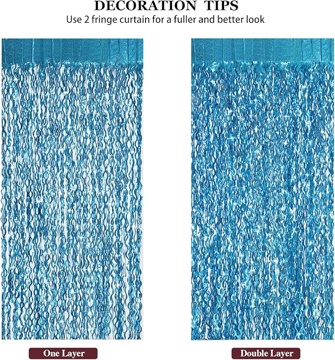 3 Pack 3.3 ft x 6.6 ft Teal Foil Fringe Curtains - Image 5