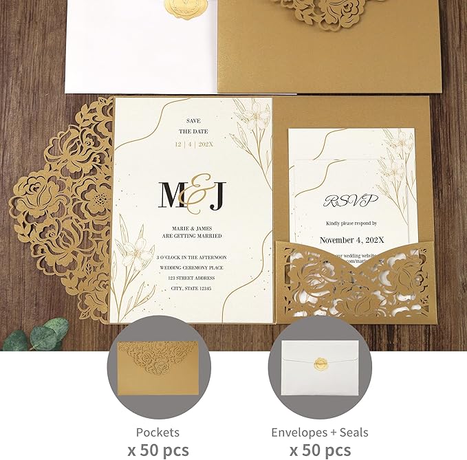 DORIS HOME 50pcs Laser Cut Wedding Invitation Pockets - Image 6