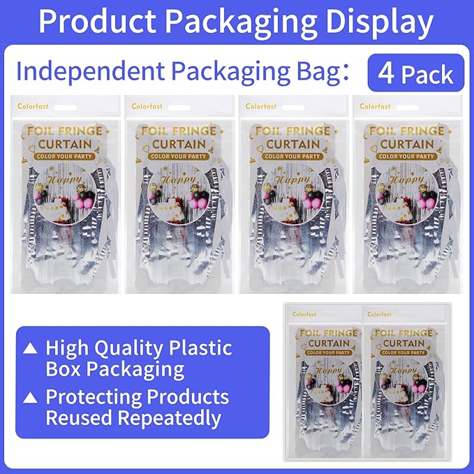 Picoway 4 Pack Foil Fringe Tinsel Backdrop Curtains, Birthday Engagement - Image 2