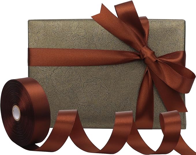 Brown Solid Satin Ribbon 1 Inch 50 Yards Solid Polyester Fabric Ribbon - Image 5