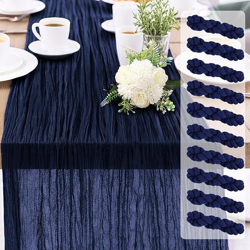 10-Pack Navy Blue Cheesecloth Table Runners – 10FT Boho Rustic Gauze Fabric by Unknown