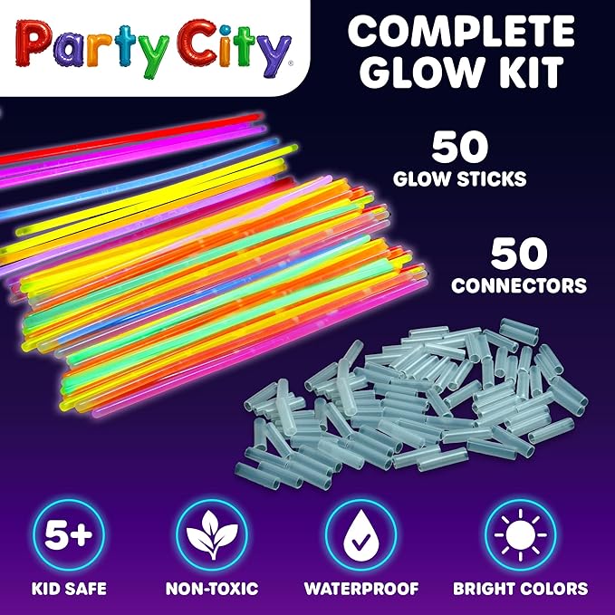 Party City 50 Glow Sticks Bulk Party Pack 8”– Neon Glow in the Dark Party - Image 7