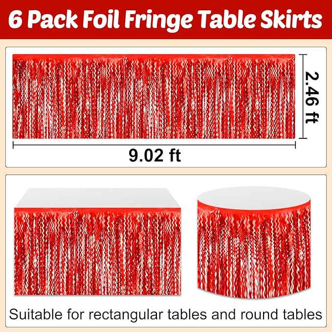 6 Pack 29x108 Inch Red Wave Foil Fringe Table Skirts Metallic Banner - Image 2