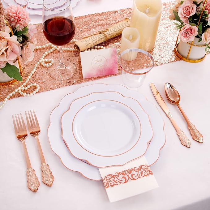 NOCCUR 175PCS Rose Gold Plastic Plates - Image 5