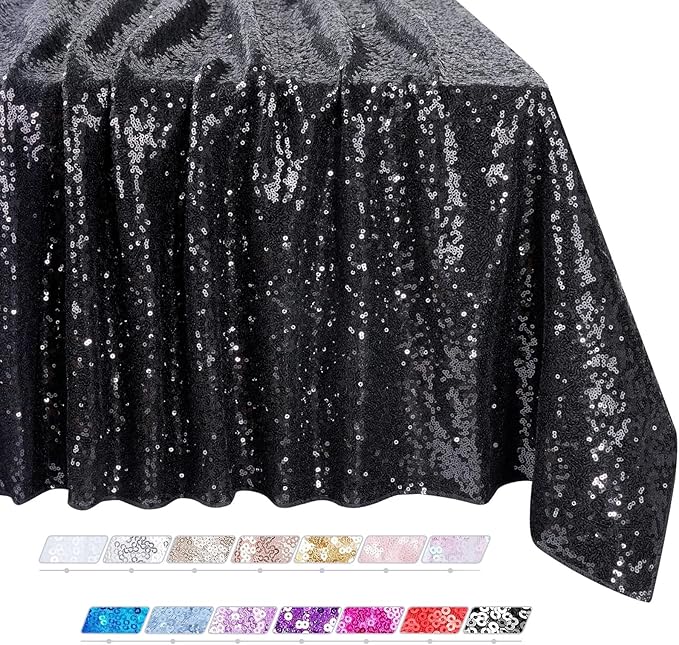 QueenDream Black Sequin Tablecloth 60" x 102" Black Table Cloth Rectangle - Image 6