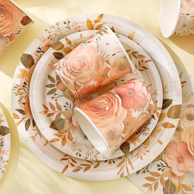 175PCS Floral Plates and Napkins Sets, Floral Party Supplies Plates, Napkins - Image 5
